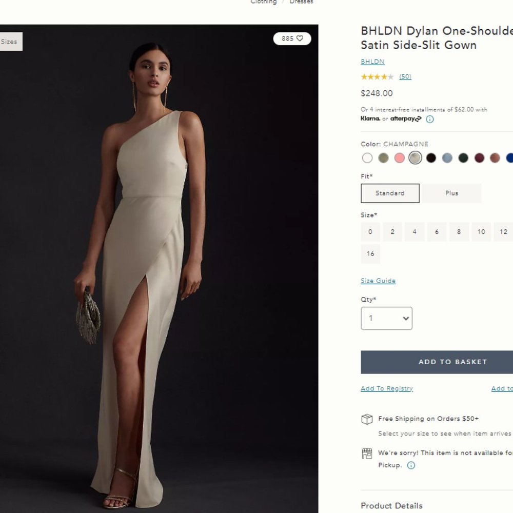 BHLDN Dylan One-Shoulder Satin Side Slit Gown Champagne